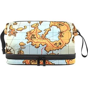 Grote capaciteit reizen cosmetische tas,Oude piraat kaart,Make-up tas,Waterdichte make-up tas organisator, Meerkleurig, 27x15x14 cm/10.6x5.9x5.5 in