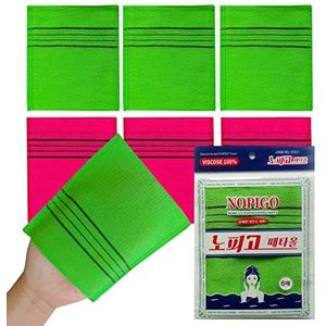 NOPIGO The Original Korean Exfoliating Mitt Body Scrub-6pcs (green3 red3) Aziatische exfoliërende bad washandje voor dode huid, badspons, body exfoliate handschoen.