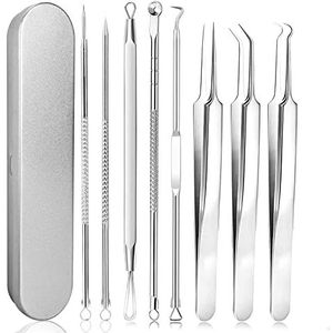 JINYJIA Meeterverwijderaar, set van 6 stuks, roestvrij staal, acne-naalden, puistjesverwijderaar, kit met doos, voor onzuiverheden in het gezicht, zoals puistjes, acne, mee-eters