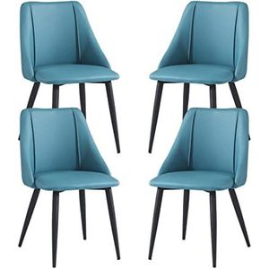 GEIRONV Dineren Stoelen Set van 4, 42 × 50 × 84 cm Matte lederen gestoffeerde accent keuken stoelen slaapkamer woonkamer zijstoelen Eetstoelen (Color : Blue)
