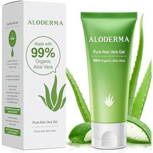 Aloderma Pure Aloe Vera Gel - Soothes and Hydrates Dry Itchy or Irritated Skin; great for Acne Dandruff Sunburn Rashes (45g)