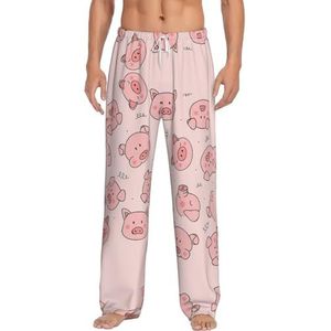 Leuke Varken Mannen Lange Lounge Wear Broek Nachtkleding Pyjama Bodems Nachtkleding Met Zakken En Trekkoord, Wit, S