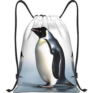 BTCOWZRV Trekkoord Rugzak Pinguïn Print Waterdichte String Bag Verstelbare Gym Trekkoord Tas Sport Sackpack, Zwart, Medium