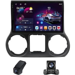 Android autoradio 2 Din geldt voor Jeep Wrangler 3 JK 2010-2018 met Draadloze Carplay Android Auto GPS Navi WiFi 9 inch met Bluetooth FM/RDS+ Achteruitrijcamera/Stuurwielbediening(C30Plus)
