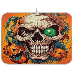 Halloween Skull Doodle Wasbare Afwasmat Keuken Afvoermat Absorberend Afvoerkussen voor Keuken Aanrecht 45 x 61 cm