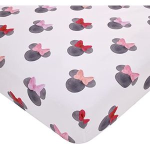 Disney Minnie Mouse - Zwart, Rood en Roze Aquarel Minnie Ears Kinderkamer Hoeslaken