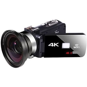 Videocamera, Nachtzicht 4K Camcorder Digitale Professionele Video Camera for Live Stream 18X 48MP Fotografie Vlog Recorder(64G SD Card,With Lens)