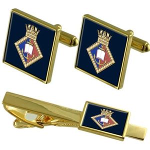 Royal Navy Oxford gouden stropdas clip manchetknopen Box Set, Eén maat, Messing, Geen edelsteen