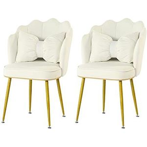 GEIRONV Dining stoel Set van 2, for woonkamer slaapkamer keuken receptie stoel fluwelen bloemblad spray gouden benen rugleuning stoel Eetstoelen (Color : Beige)