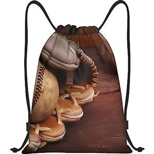 DEHIWI Retro Baseball Trekkoord Rugzak Tas Waterdichte Sport String Bag Sackpack Cinch voor Gym Winkelen Sport Yoga, Zwart, Medium
