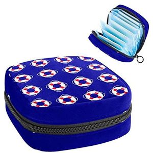 Maandverband Opbergtas,Draagbare maandverband Opbergzak,Nautische Reizen Reddingsboei Blauw, Meerkleurig, 4.7x6.6x6.6 in/12x17x17 cm
