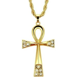 Nieuwe Gouden Zilveren Kleur Ankh Kruis Hanger Ketting voor Vrouwen Mannen Egyptische Strass Lange Ketting Mannelijke Sieraden