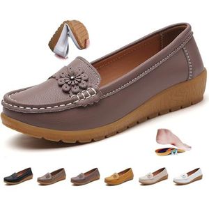 Vrouwen Orthopedische Lederen Loafers, Dames Mocassins Rijden Mocs Comfort Slip-On Mode Boot Schoenen Wedge Hakken Verpleging Schoenen, Stoffige Roos, 33 EU