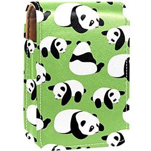 Make-up Lipstick Case voor Buiten Chinees Panda Patroon Groene Achtergrond Draagbare Lippenstift Organizer met Spiegel Dames Mini Make-up Tas Neemt Tot 3 Lippenstift