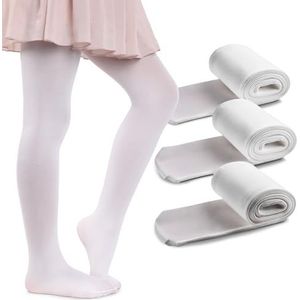MANA MANA Set van 2 en 3 effen panty's voor meisjes, schattige ondoorzichtige kinderpanty's voor school, dansen, ballet, zacht en stijlvol, 40 DEN, Made in Italy, 2 en 3 paar, 3 stuks Bianco, 110-116