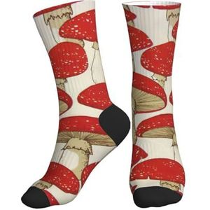 PPHGUT Rood Wit Paddestoel Print Volwassenen Mid Tube Sokken Ademend Sport Running Gym Training Jogging Activiteiten, 2 Zwart-2, One size
