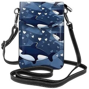 yefan Blauwe orka's crossbody tas met rits, schoudertas voor dames met kaartsleuf, afneembare schouderriem, 19,2 x 12,5 cm., Zwart, Eén maat