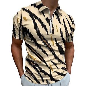 Tijgerhuid Patroon Polo Shirt voor Mannen Casual Rits Kraag T-shirts Golf Tops Slim Fit