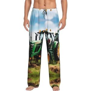 EdWal Bedrijf Boerderij Tractor print Heren Pyjama Broek Grote en Lange Pyjama Bottoms Mens Lounge Slaap Broek met Zakken, Zwart, 3XL