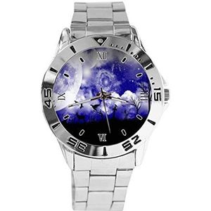 Donkere Maan Anime Mode Dames Horloges Sport Horloge Voor Mannen Casual Rvs Band Analoge Quartz Horloge, Zilver, armband