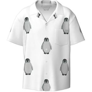 YJxoZH Grijze Pinguïn Print Heren Jurk Shirts Casual Button Down Korte Mouw Zomer Strand Shirt Vakantie Shirts, Zwart, XXL