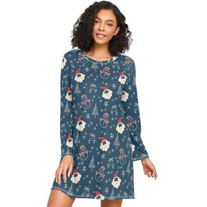 LI ZHI XIN Nachthemd voor dames, lange mouwen, nachthemd, nachthemden, slaapkleding, ronde hals, losse grote maten, nachtkleding Xxxl XXL, schattig kerstman-boompatroon, Meerkleurig, S