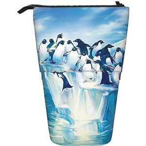 Etui, Leuke Staande Potlood Pouch, Intrekbare Potlood Houder Case, Kwallen Illustratie Briefpapier Tas, Pinguïns op Iceberg, Eén maat, Munten Pouch