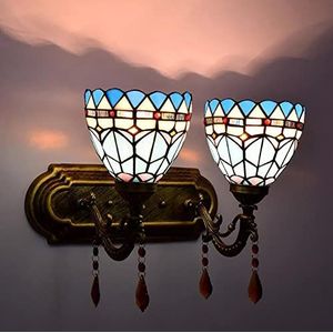 Tiffany Stijl Wandlamp Met Gekleurde Glazen Decoratie, Retro Dubbele Hoofd LED Wandlamp Voor Gang, Slaapkamer, Trap, Badkamer, Kaptafel Lamp