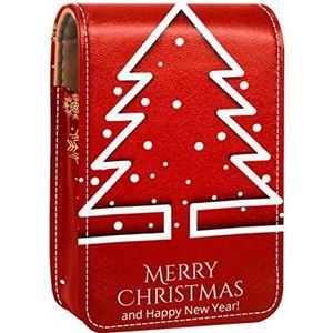 Rode Kerstboom-01 Lipgloss Houder Lipstick Case Draagbare Mini Lipstick Opbergdoos Reizen Lipstick Organizer Case met Spiegel voor Vrouwen, Meerkleurig, 9.5x2x7 cm/3.7x0.8x2.7 in