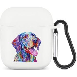 Psychedelische hond met zijn tong uit, schattig hoesje voor AirPods 2 & 1 schokbestendige beschermende hoofdtelefoonhoesjes met sleutelhanger voor mannen vrouwen