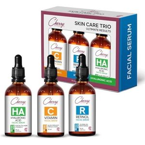 Skincare Set met vitamine C-serum, retinol serum en hyaluronzuur serum. Gezichtsserum trio met anti-aging/anti-rimpel direct effect tegen pigmentvlekken, puistjes en ouderdomsvlekken.
