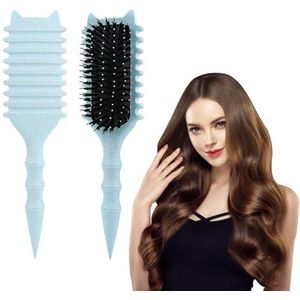 Frogetu Curl haarborstel, krullen, styling, krulborstel, wildzwijnhaar, haarborstel, multifunctioneel, biologisch, zonder trekken, masseren en ontwarren, lichtblauw
