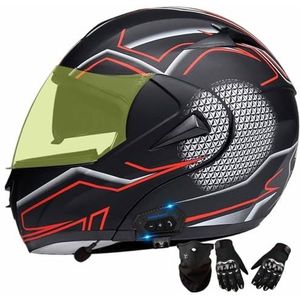 Bluetooth-motorhelm for heren, DOT / ECE-goedgekeurde modulaire integraalmotorhelmen Dual Vizier Motor Street Bike Racing Motocross-helm ( Color : Yellow , Size : M )