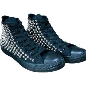 High-top Zwarte Sportschoenen Comfortabele het Lopen Schoen Klinknagels Neutrale Gevulkaniseerde Schoenen, 1, 35 EU