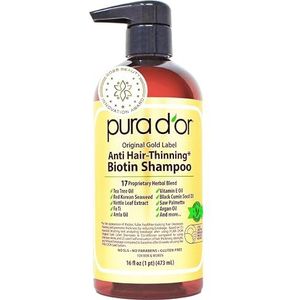 PURA D'OR Original Gold Label Anti-Ausdünnungs-Shampoo (473 ml) Klinisch getestet, mit Arganöl, Biotin und natürlichen Inhaltsstoffen versetzt, sulfatfrei, alle Haartypen, Männer und Frauen