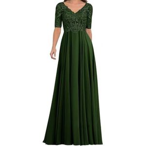 AHERKLL Kant Applique Moeder Van De Bruid Jurken Half Mouw Formele Avond Party Grootmoeder Jurken Lange HAH057, Donkergroen, 32