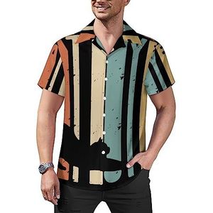 Retro jaren '70 kattenliefhebber heren casual button-down shirts korte mouw Cubaanse kraag T-shirts tops Hawaiiaans T-shirt XL