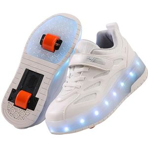 Unisex Kids Roller Skate Shoes - Verwijderbaar worden Sport Trainer USB Lading LED -schoenen voor jongens Girls Double Wheels Shoes White-33EU=20.5CM