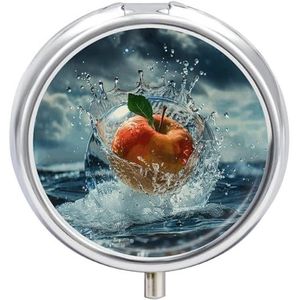 Vruchten in Water Pillendoos Leuke Ronde Pil Case Draagbare Geneeskunde Tablet Vitamine Houder Organizer voor Portemonnee Pocket