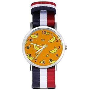 Bananenpatroon met oranje automatisch horloge voor mannen vrouwen mode quartz horloge armband polshorloge voor thuiskantoor