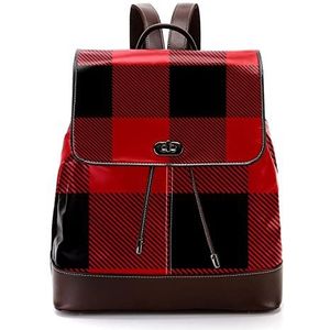 Rode zwarte geruite gepersonaliseerde casual dagrugzak tas voor tiener, Meerkleurig, 27x12.3x32cm, Rugzak Rugzakken