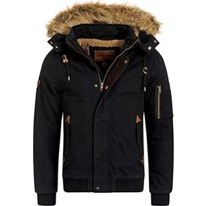 Indicode Pennington Winterjas voor heren, 100% katoen met teddyvoering en afneembare capuchon, warme winterparka, robuuste herenjas, outdoorjas, zwart, XL