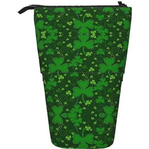 Nbtghga Achtergrond St Patrick's Day Glitter Print Potlood Telescopische Klassieke Kunsten Stand Up Etui Organizer Potlood Houder Make-up Tas Gift, Zwart, Eén maat