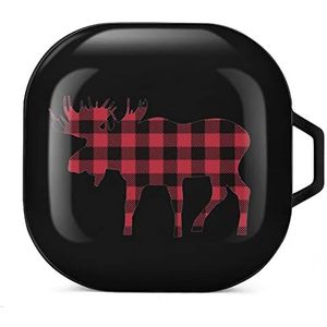 Plaid Moose Lumberjack Rood Zwart Oordopjes Hoesje Compatibel met Samsung Hard Shell Beschermhoes Zwart-Stijl