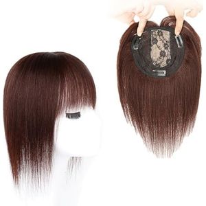 100% Menselijk Haar Topper Toupet Met Pony, 120% Dichtheid Natuurlijke Bruine Top Hair Extensions, Mesh Basis Clip In Kroon Toppers, Rechte Pruikjes Haarstukjes For Dunner Wordend Haar (Size : 20cm)