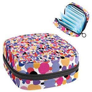 Maandverband Opbergtas,Draagbare maandverband Opbergzak,Kleurrijke gestippelde patroon Rood Paars Blauw, Meerkleurig, 4.7x6.6x6.6 in/12x17x17 cm