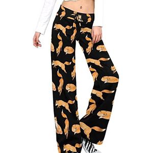 Aquarel Rode Vossen Op Zwarte Yoga Broek Voor Vrouwen Casual Broek Lounge Broek Trainingspak Met Trekkoord 3XL