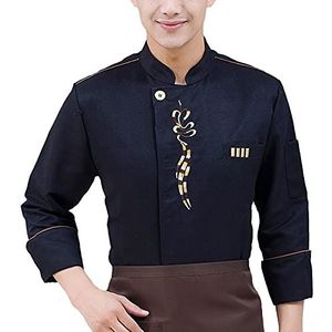 YWUANNMGAZ Unisex restaurant keuken koken chef-kok jas, cafe sushi ober werkkleding, casual lange mouwen chef-kok jassen overall outfit (kleur: zwart, maat: F (4XL))