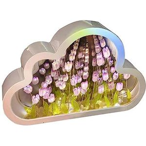 Cloud Tulp Spiegel Licht | DIY Tulpen Nachtlamp LED Verlichting,Delicate bedlamp Home Mirror Decoration, handgemaakte LED-nachtverlichting voor slaapkamers Shenrongtong