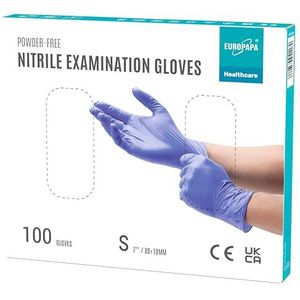 EUROPAPA® 100 x nitrilhandschoenen, lila box, wegwerphandschoenen, onderzoekshandschoenen, nitril handschoenen, poedervrij, zonder latex, niet-steriel, latexvrij, wegwerphandschoenen (S, Lila)